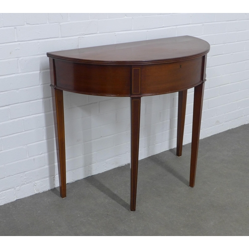 221 - Mahogany D-end fold over cutlery table table opening to reveal a suite of  EPNS flatware, with four ... 