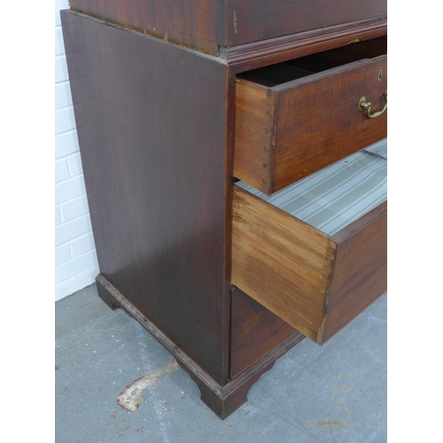 231 - Georgian mahogany linen press / Gents tray wardrobe, likely scottish (A/F cornice lacking, one shelf... 