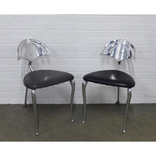 232 - Pair of modern chairs, with pierced aluminium backs and frame and vinyl upholstered seats, 78 x 48cm... 