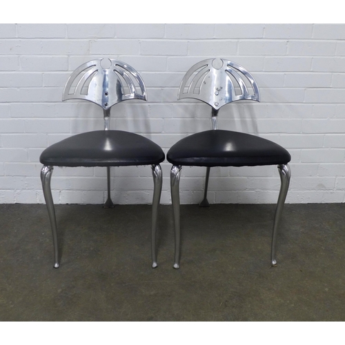 232 - Pair of modern chairs, with pierced aluminium backs and frame and vinyl upholstered seats, 78 x 48cm... 