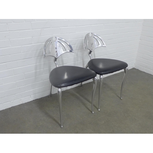 232 - Pair of modern chairs, with pierced aluminium backs and frame and vinyl upholstered seats, 78 x 48cm... 