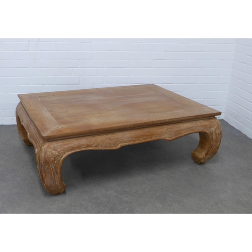 234 - Chinese bleached elm low coffee table,  128 x 45 x 95cm.