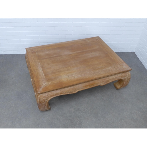 234 - Chinese bleached elm low coffee table,  128 x 45 x 95cm.