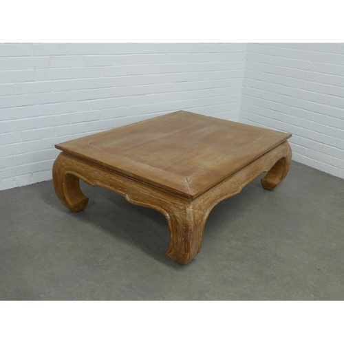 234 - Chinese bleached elm low coffee table,  128 x 45 x 95cm.