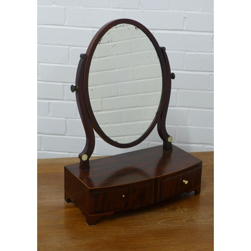 235 - 19th century mahogany bow fronted dressing table mirror with bone roundels and handle, 38 x 52 x 19c... 