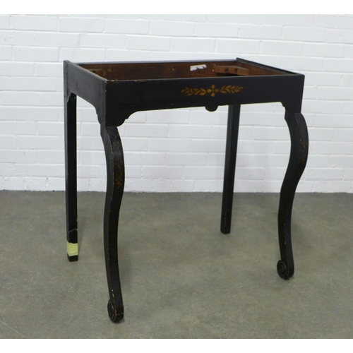 294 - An ebonised console table stand, (a/f top lacking & repair to back leg) 76 x 80 x 52cm.