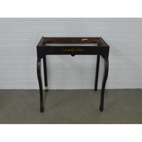 294 - An ebonised console table stand, (a/f top lacking & repair to back leg) 76 x 80 x 52cm.