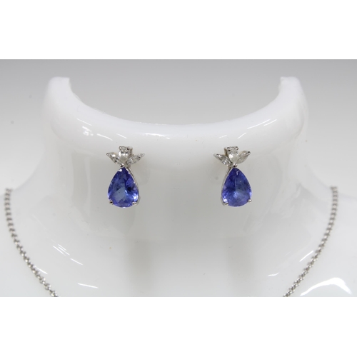 30 - BROWNS of South Africa 18ct white gold diamond and tanzanite pendant necklace with a pear shaped tan... 