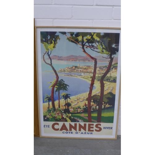 302 - Reproduction travel posters to include Cannes, Cote D'Azur and Australia , framed under glass,  56 x... 