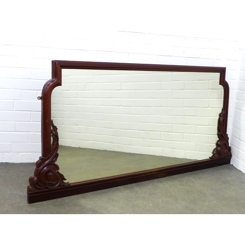 305 - Mahogany carved  overmantle mirror, 168 x 79cm.