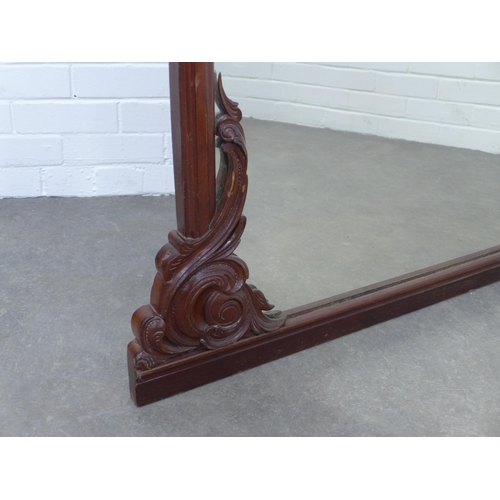 305 - Mahogany carved  overmantle mirror, 168 x 79cm.