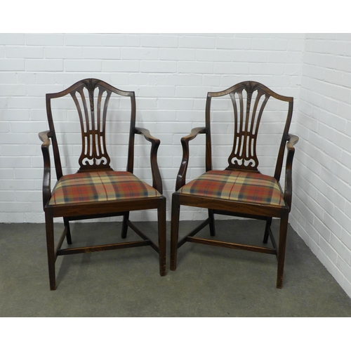 307 - Pair of 19th century mahogany Hepplewhite style open armchairs, with upholstered drop in seats, 60 x... 