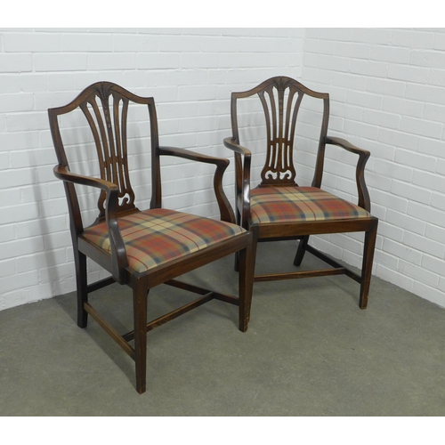 307 - Pair of 19th century mahogany Hepplewhite style open armchairs, with upholstered drop in seats, 60 x... 