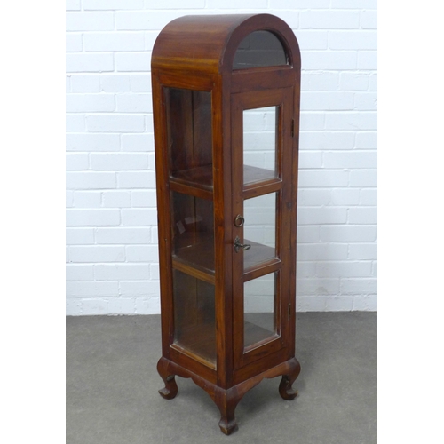 318 - Modern hardwood display cabinet,  arched top and with glazed panels, shelved interior, 33 x 120 x 33... 