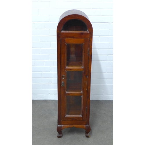 318 - Modern hardwood display cabinet,  arched top and with glazed panels, shelved interior, 33 x 120 x 33... 