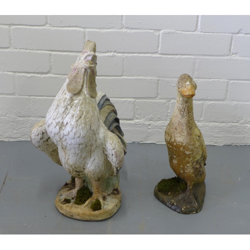 322 - Two garden ornaments of a Duck and a Hen, , 32 x 46cm, (2)