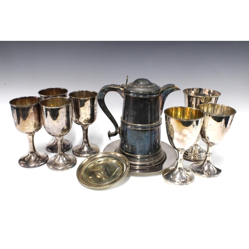 328 - A collection of ecclesiastical silver plated & Epns wares to include 7 goblets, a lidded flagon and ... 