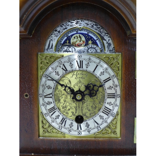 334 - Walnut cased mantle clock, moonphase brass dial with silvered chapter ring, inscribed John Smith, Lo... 