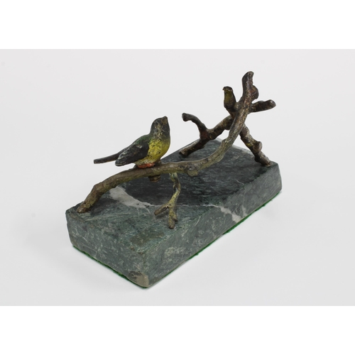 373 - Cold painted bronze pocket watch stand, likely Austrian, in the form of a bird perched on branches, ... 