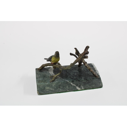 373 - Cold painted bronze pocket watch stand, likely Austrian, in the form of a bird perched on branches, ... 