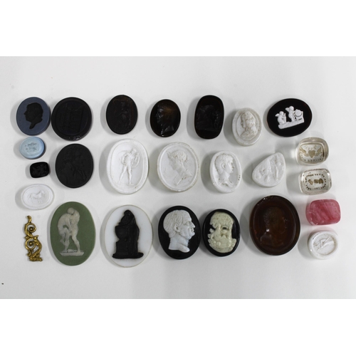 378 - A collection of unmounted Wedgwood and other Cameo plaques and glass intaglios, largest 3.5cm