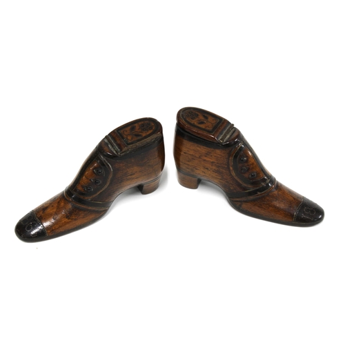 379 - Two 19th century wooden shoe snuff boxes, 11cm long (2)