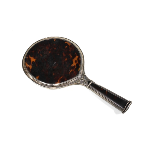 380 - George V silver mounted and tortoiseshell hand mirror, Birmingham 1923