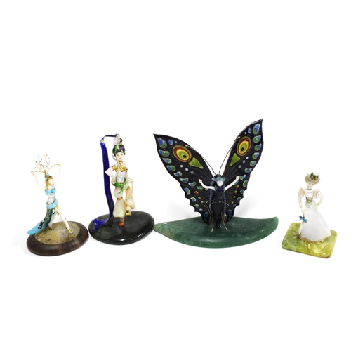 381 - Four enamel, gemset and precious stone miniature figures, c1960, to include Gaiety Girl, Cabaret and... 