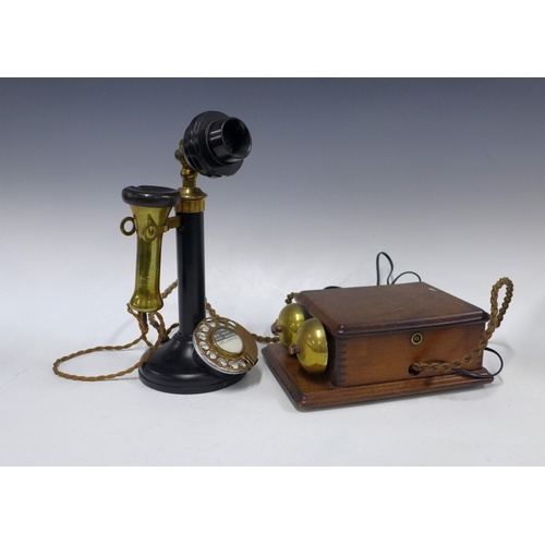 405 - An early 20th century GPO 150 pattern candlestick telephone: with bell box, 31cm