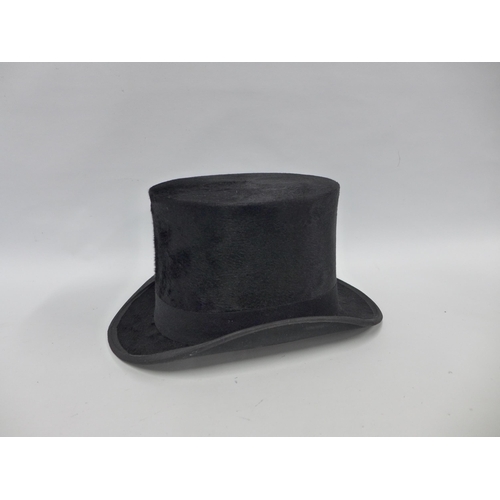 412 - Kirsop & Son, Glasgow top hat in carry case, together with a walking stick and a swagger stick. Top ... 