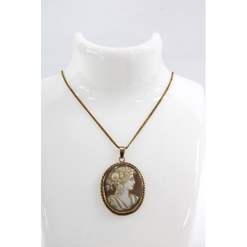 47 - 9ct gold Cameo on a  yellow metal chain necklace