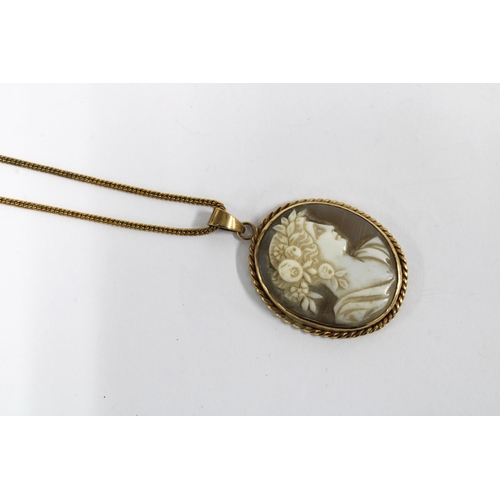 47 - 9ct gold Cameo on a  yellow metal chain necklace