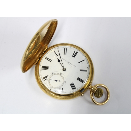 57 - 18ct gold full hunter English Lever pocket watch, stamped 18ct and dial and dust cover numbered 7293... 