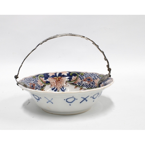 63 - Silver handled Dutch Delft bowl, 16cm diameter