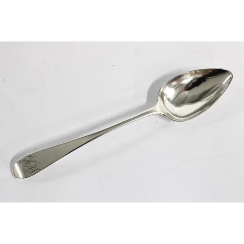 72 - Scottish provincial silver pointed end dessert spoon,  Alexander Campbell, Greenock, c1790, 19cm