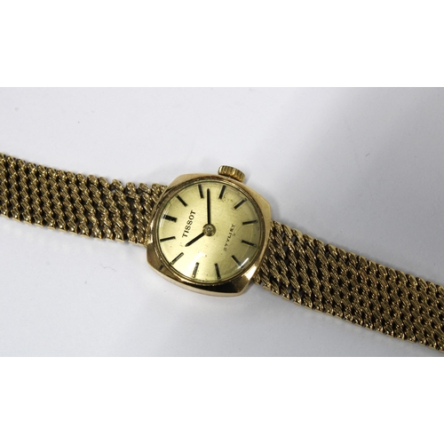 80 - TISSOT, Ladies vintage 9ct gold wristwatch on a 9ct gold bracelet strap