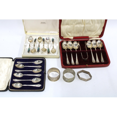 88 - George V silver teaspoons with matching tongs, Sheffield 1911 together with a set of six London 1927... 