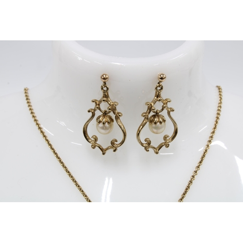 90 - 9ct gold Nitto pearls earrings and matching pendant necklace