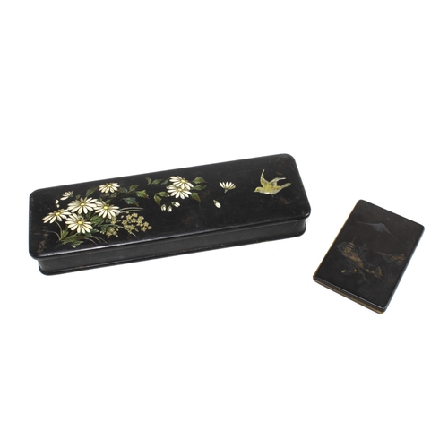 388 - Japanese lacquered gloves box and a Japanese damascene cigarette case, stamped K24 (2)