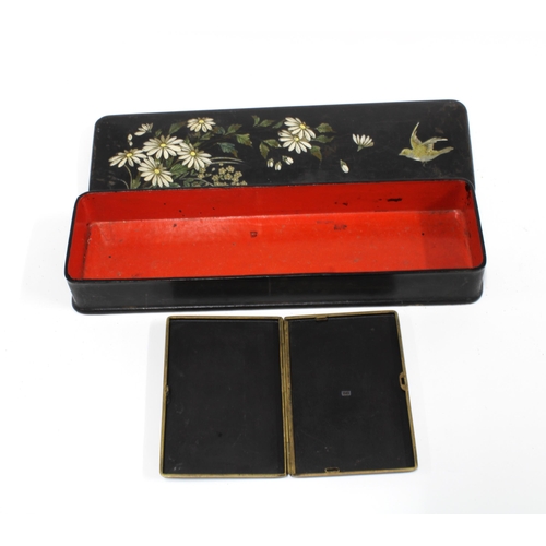 388 - Japanese lacquered gloves box and a Japanese damascene cigarette case, stamped K24 (2)