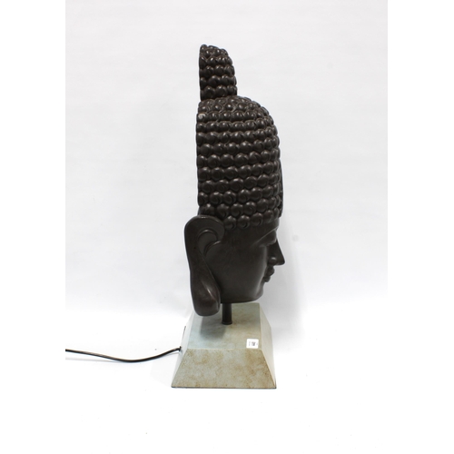 448 - Thai style  buddha head table lamp, on plinth base, 61cm high