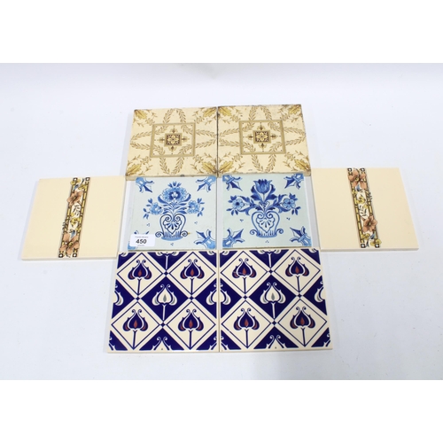 450 - Two Delft blue and white tiles, 2 Victorian tiles and four others (7)