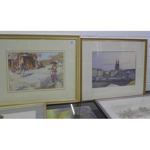 200 - Framed prints and artworks to include 'The Rope Makers of Aragon' a William Russell Flint framed  pr... 