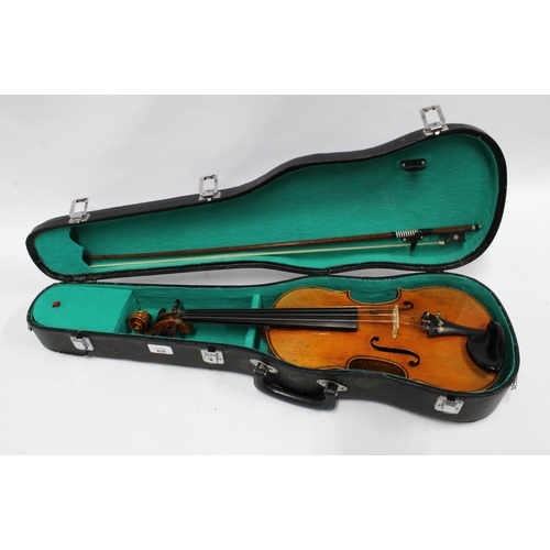 456 - German full size violin, with bow and case, 60 x 21cm.