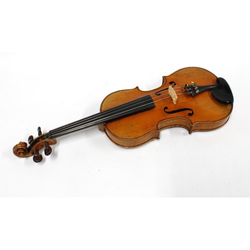 456 - German full size violin, with bow and case, 60 x 21cm.