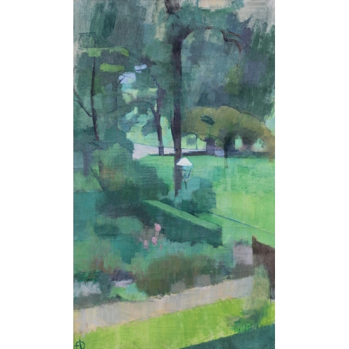 105 - ERIC DOBSON (1923-1992) GREEN PARK LANDSCAPE, oil on canvas, signed with initials, framed with label... 