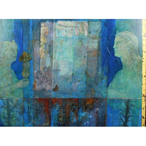 106 - VICTORIA CROWE OBE RSA RSW FRSE (SCOTTISH b. 1945) GUARDIANS OF THE REAL WORLD, oil and mixed media ... 