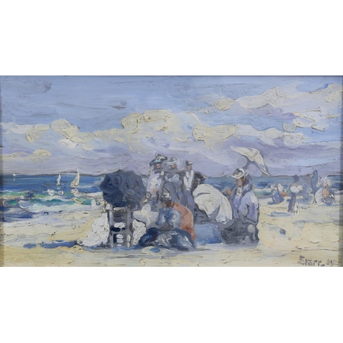 114 - SYDNEY STARR (ENGLISH/AMERICAN 1857 - 1925) FIGURES ON A BEACH, oil on board, signed and framed unde... 