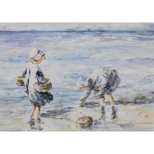 125 - AFTER ROBERT GEMMELL HUTCHISON, watercolour of two children on the shore, apparently unsigned, frame... 