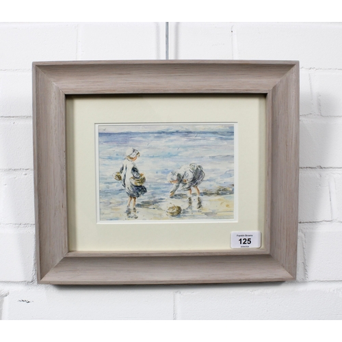 125 - AFTER ROBERT GEMMELL HUTCHISON, watercolour of two children on the shore, apparently unsigned, frame... 